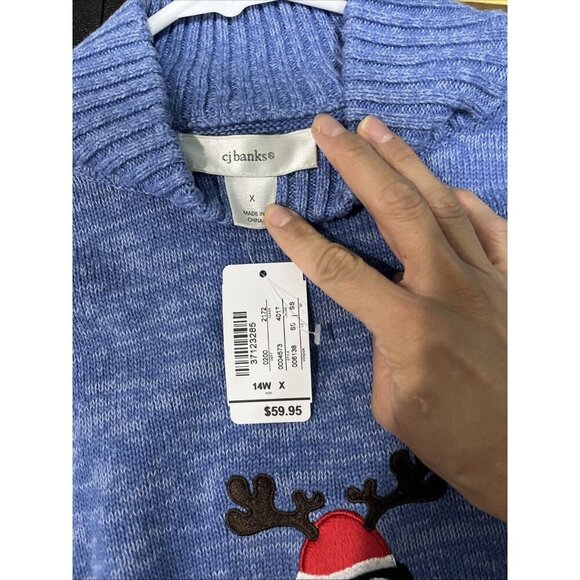 CJ Banks Sweater Size 14W Blue Snowman Penguin Christmas Holiday Festive Novelty - Picture 4 of 8